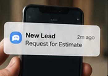 Phone showing a new lead notification: request for estimate