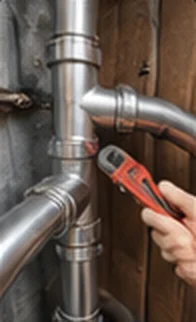 Plumber tightening a pipe fitting