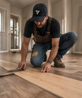 Installer laying wood flooring